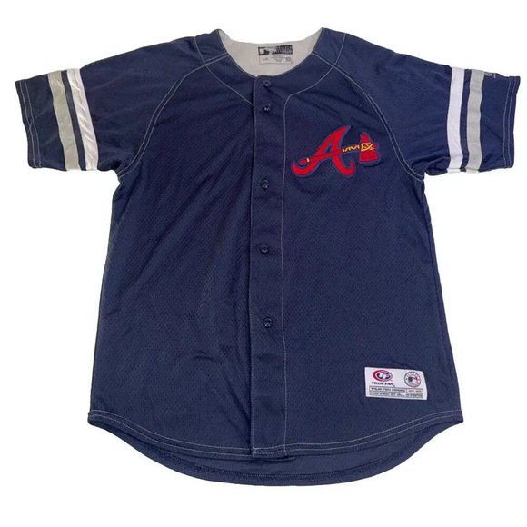 MLB Other - Atlanta Braves Stitched Baseball Jersey Navy Blue Youth Boys L Button Front